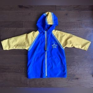 Wippette Kids Rain Coat Zip Jacket Yellow Blue Star Hooded Fleece lined Boys Sz4